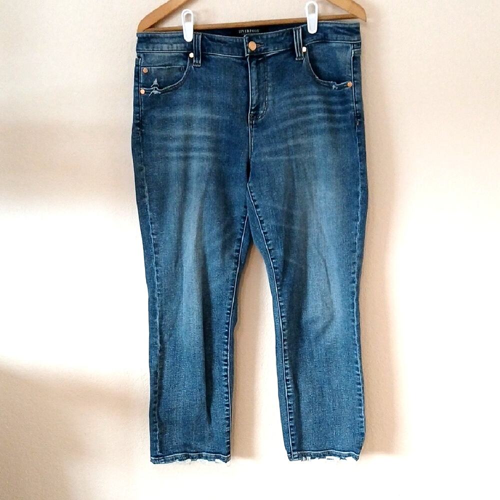 Liverpool Crop Jeans Hem Distress Medium Wash 10/30